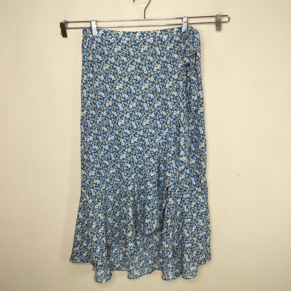 Max Studio Floral Ruffled Wrap Maxi Skirt Tie Side Hi Low